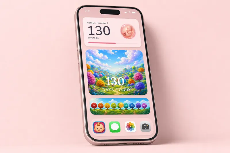 Pregnancy Tickers widgets on a phone home screen